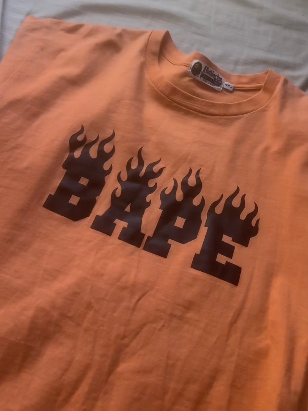 A Bathing Ape Bape Orange Flame logo tee 2XL Authentic